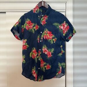 J. Crew Short Sleeve Cotton Linen Floral Print Button Down Shirt Slim M